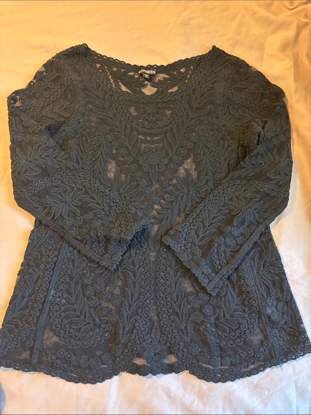 Express Women's Charcoal Lace Long-Sleeve Blouse